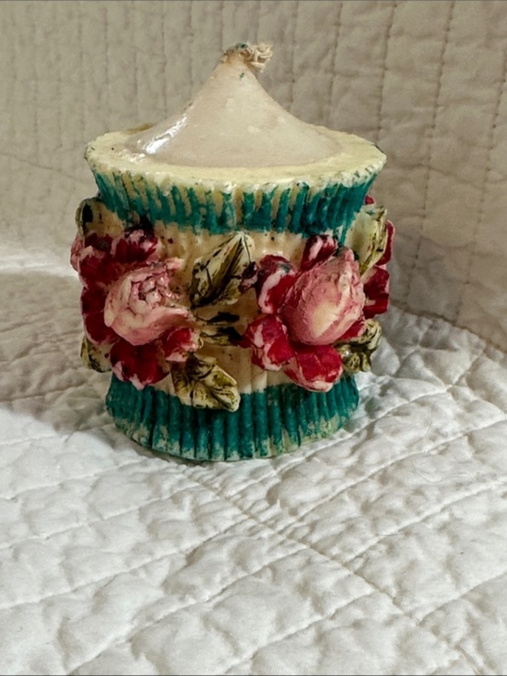 Vintage Hand Painted Hand Carved Floral Decorative Candle Rose 🌹